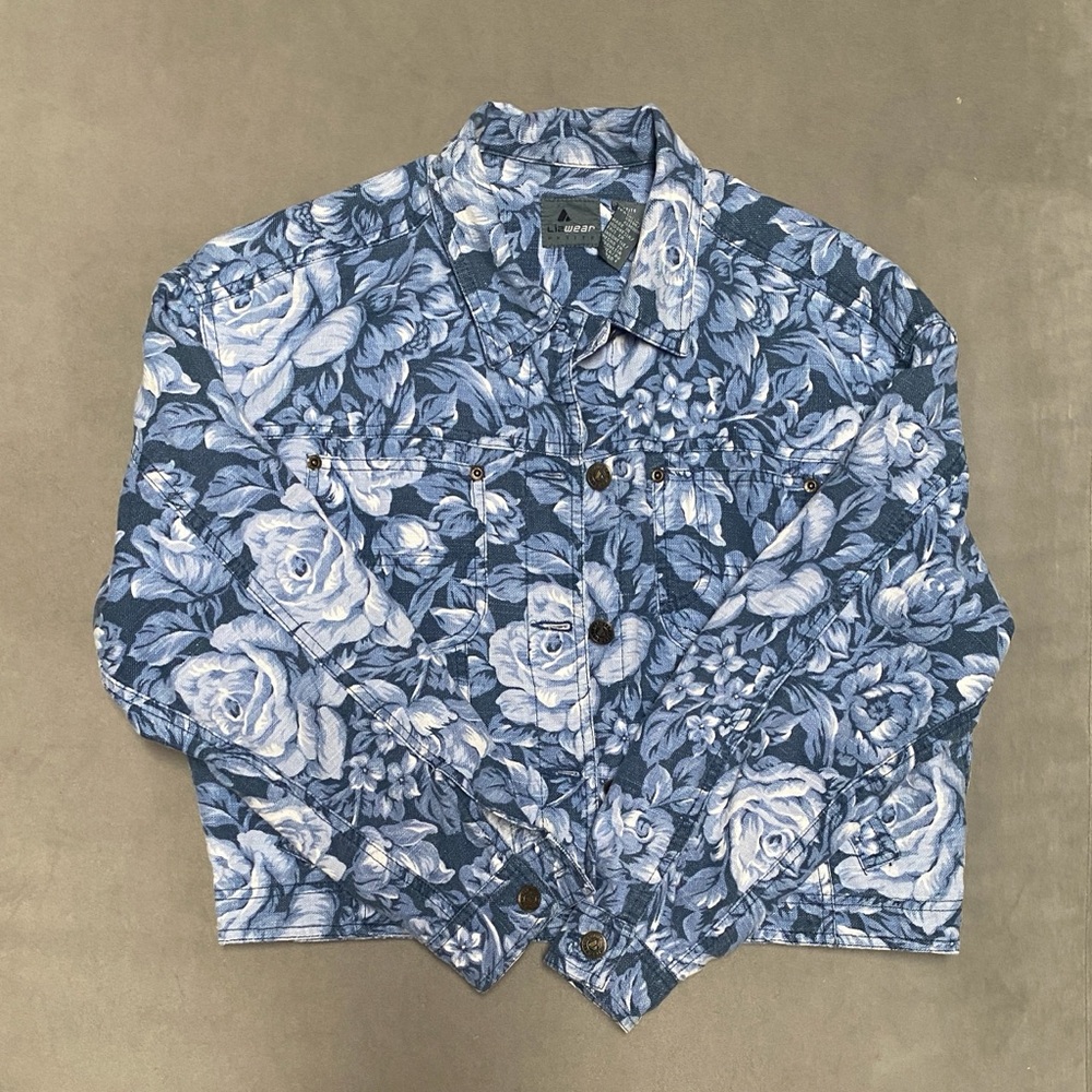 Liz Claiborne Lizwear Blue Floral Denim Jacket Petite Small